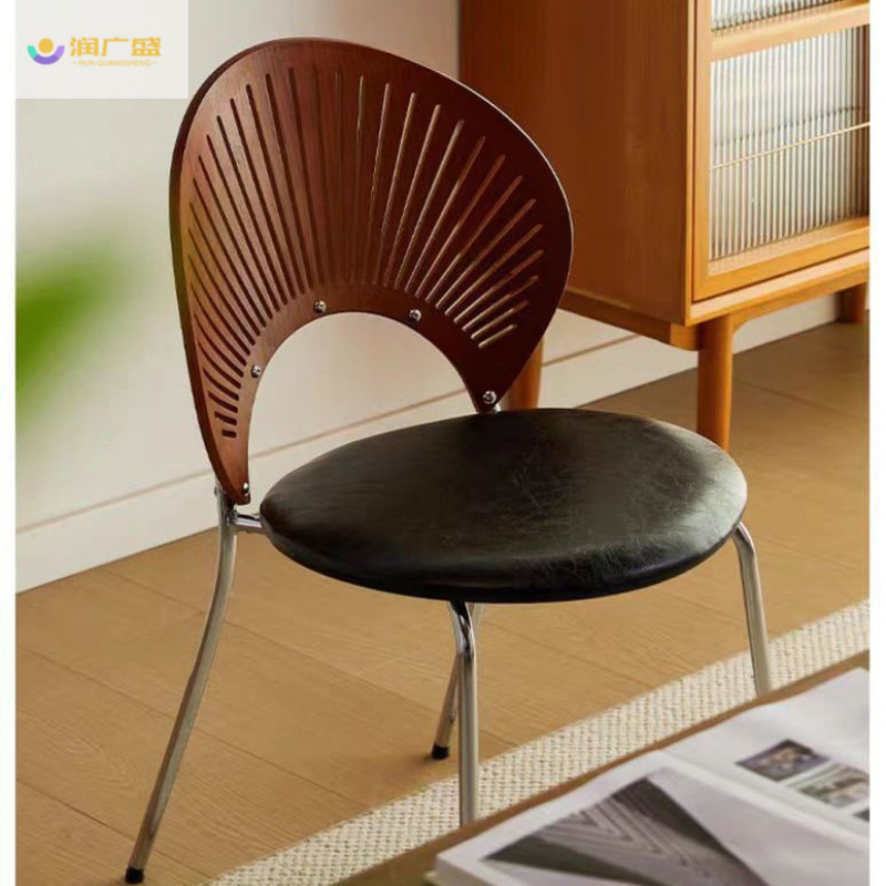 Run Guangsheng Nordic Solid Wood Dining Chair for Home Use, Trendy Shell Chair, Light Luxury Vintage Chair with Backrest for Dining Room or Study