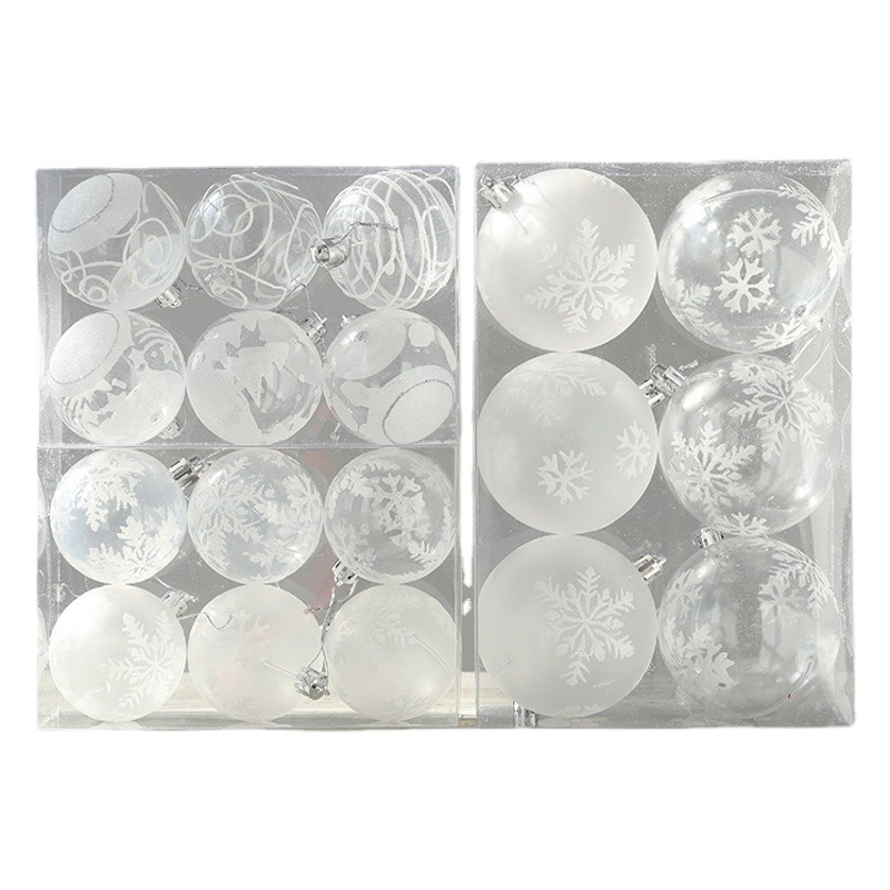 Hong Kong Heng 6cm transparente copo de nieve blanco plástico pintado Navidad bola Navidad árbol decoración colgante 6 PVC en caja