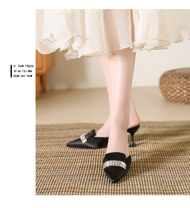 Odzież wierzchnia klapki damskie damskie 2023 lato wysokiej klasy Rhinestone Baotou półpantofle damskie szpiczasty nosek szpilki damskie szpilki_voghion.com