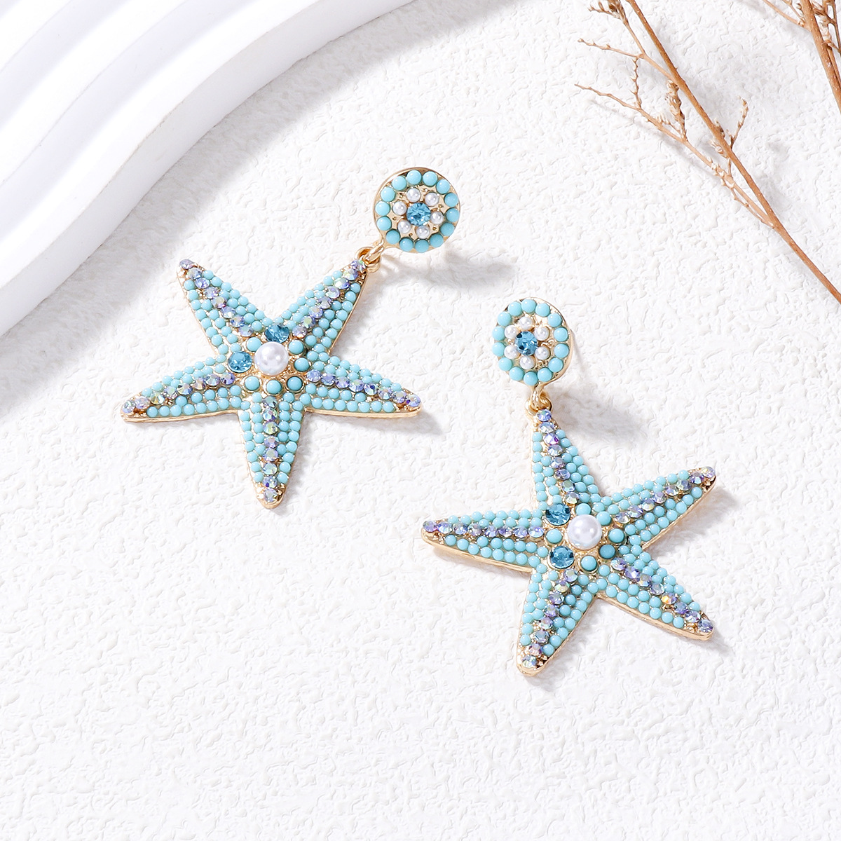 1 Pair Casual Sweet Starfish Inlay Alloy Rhinestones Pearl Drop Earrings display picture 15