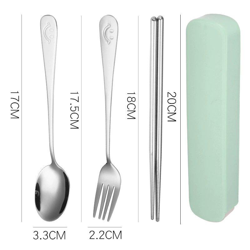 Portable 304 Stainless Steel Tableware Set, Spoon Chopsticks Fork, 3‑Piece with Storage Case