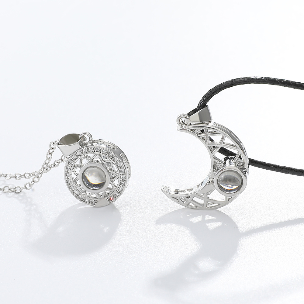 Sun, Moon Pattern Couple Gender Streetwear Sun Moon Copper Plating Zircon Pendant Necklace