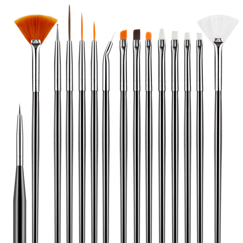 美甲笔刷套装 日式圆头光疗笔拉线彩绘笔 专业美甲工具刷子20件套