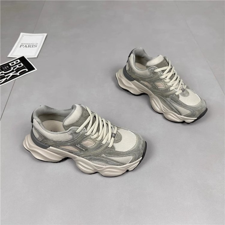 [Armano] Genuine Leather Dad Shoes for Women 2026 Spring Thick-Soled Mesh Breathable Running Casual Sports Shoes for Women Versatile