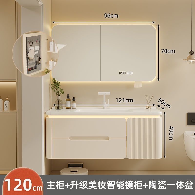소녀들에게 희소식 [미용 수납 거울 상자 모델] - 121cm + 올 오크 + 광저우 프리미엄 둥근 모서리 세라믹 일체형 세면대