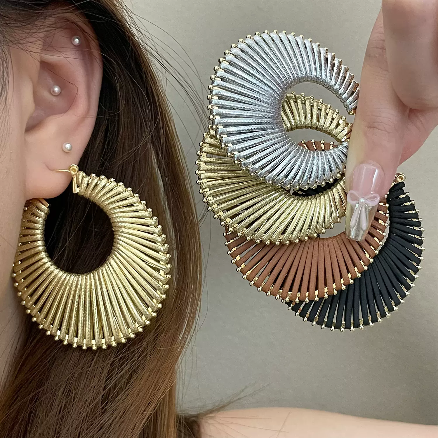 复古夸张手工编织缠绕耳环欧美时尚个性小众高级感轻奢耳圈耳饰女