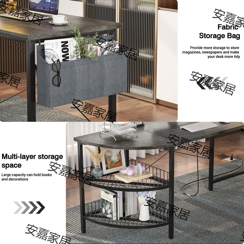 Modern L-shaped computer desk with USB charging port and power outlet reversible L-shaped corner office desk