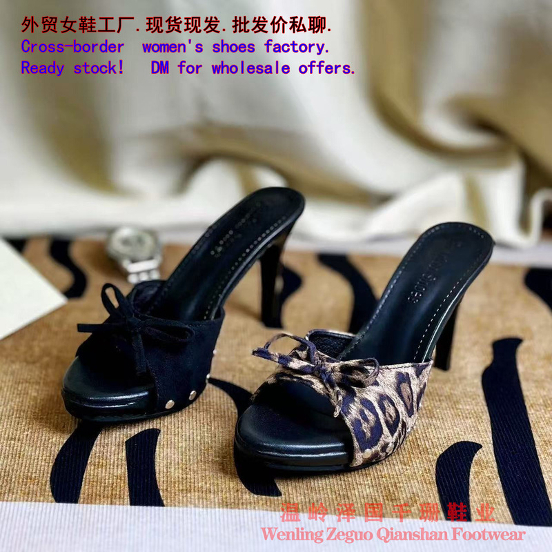 Foreign Trade Cross-Border Sexy Leopard Print High-Heeled Women's Shoes, Open-Toe Stiletto Sandals for Outdoor Wear, Nightclub Style Women's Stiletto Heels