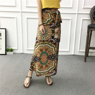 Floral Mid-Length Skirt with Lace-Up One-Piece Summer New Style Bohemian Beach Skirt Wrap Skirt Slit Long Skirt Skirt