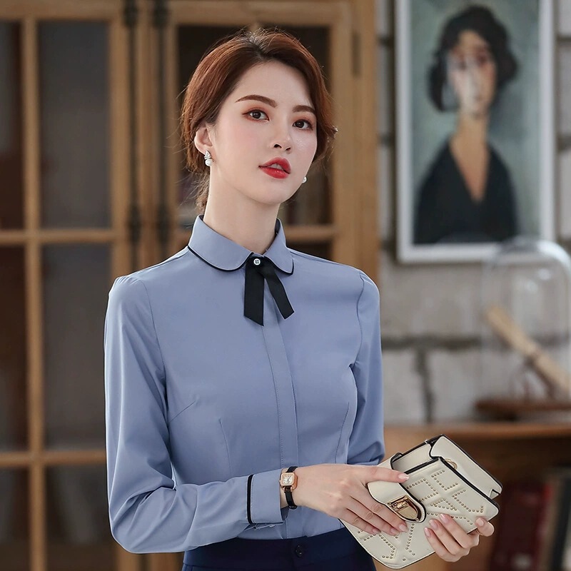 Professional Shirts for Women, Long-Sleeved, White and Light Blue, Hotel and Guesthouse Staff, Front Desk, Office, Mall Customer Service Uniforms Professional Shirts for Women, Long-Sleeved, White and Light Blue, Hotel and Guesthouse Staff, Front Desk, Office, Mall Customer Service Uniforms
