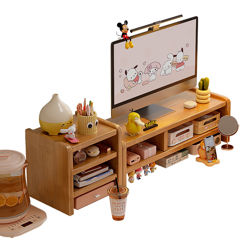 Monitor de computadora de escritorio de madera maciza estante de aumento estante de escritorio de oficina en el hogar estante de almacenamiento de pantalla de estación