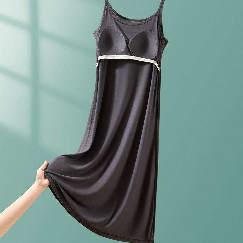胸パッド付きモーダルナイトガウン、サスペンダースカート、女性用夏用ゆったり薄手ホームスカート、ミドル丈パジャマ、ボトムスカート、ペチコート|undefined