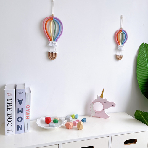ins decoration Amazon Nordic style home children's room decoration pendant woven hot air balloon rainbow hanging wall decoration