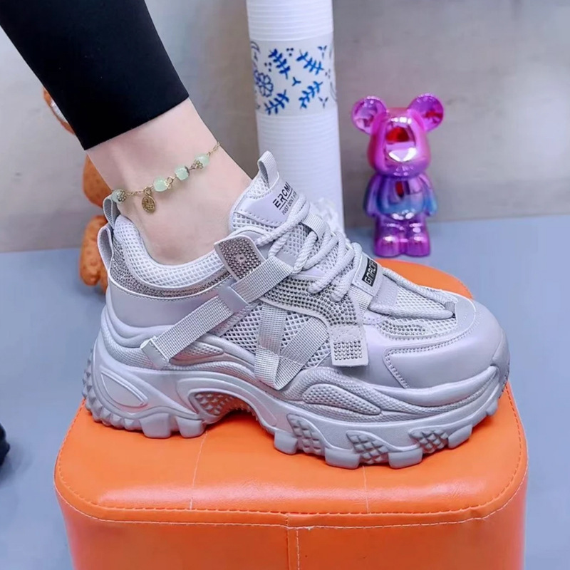 Colorful Super Fire Thick Sole Sports Casual Shoes Women's 2025 Spring and Summer New Korean Style Mesh Breathable Torre Shoes Trendy