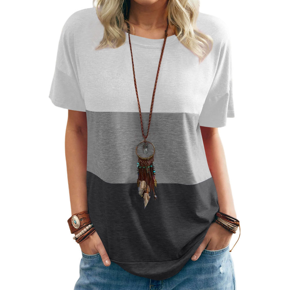 Color Contrast Round Neck Short-Sleeved Loose T-Shirt NSSYV105637