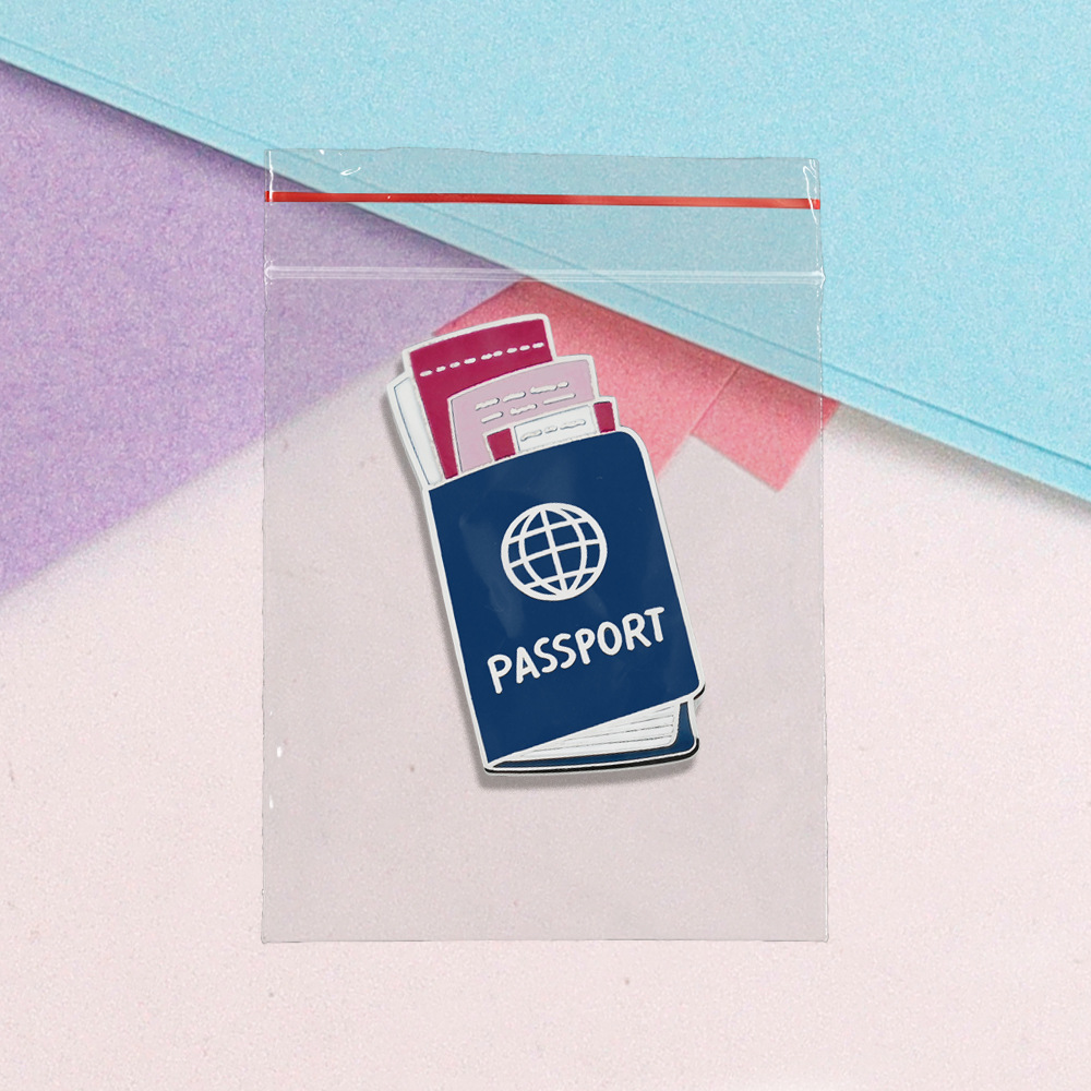 Passport Visa Air Ticket Enamel Brooch Travel Adventure Journal Pin Visa Stamp Badge Accessory