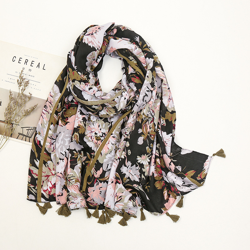 200g Weight Silk Scarf Classification Holiday, Daily Occasion Polyester Material Flower Pattern Spring, Autumn Season Women's Gender Sweet, Pastoral Style Women's Sweet Pastoral Flower Polyester Silk Scarf 2