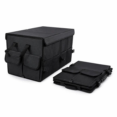 Car storage bag/box with lid, foldable compartment organizer