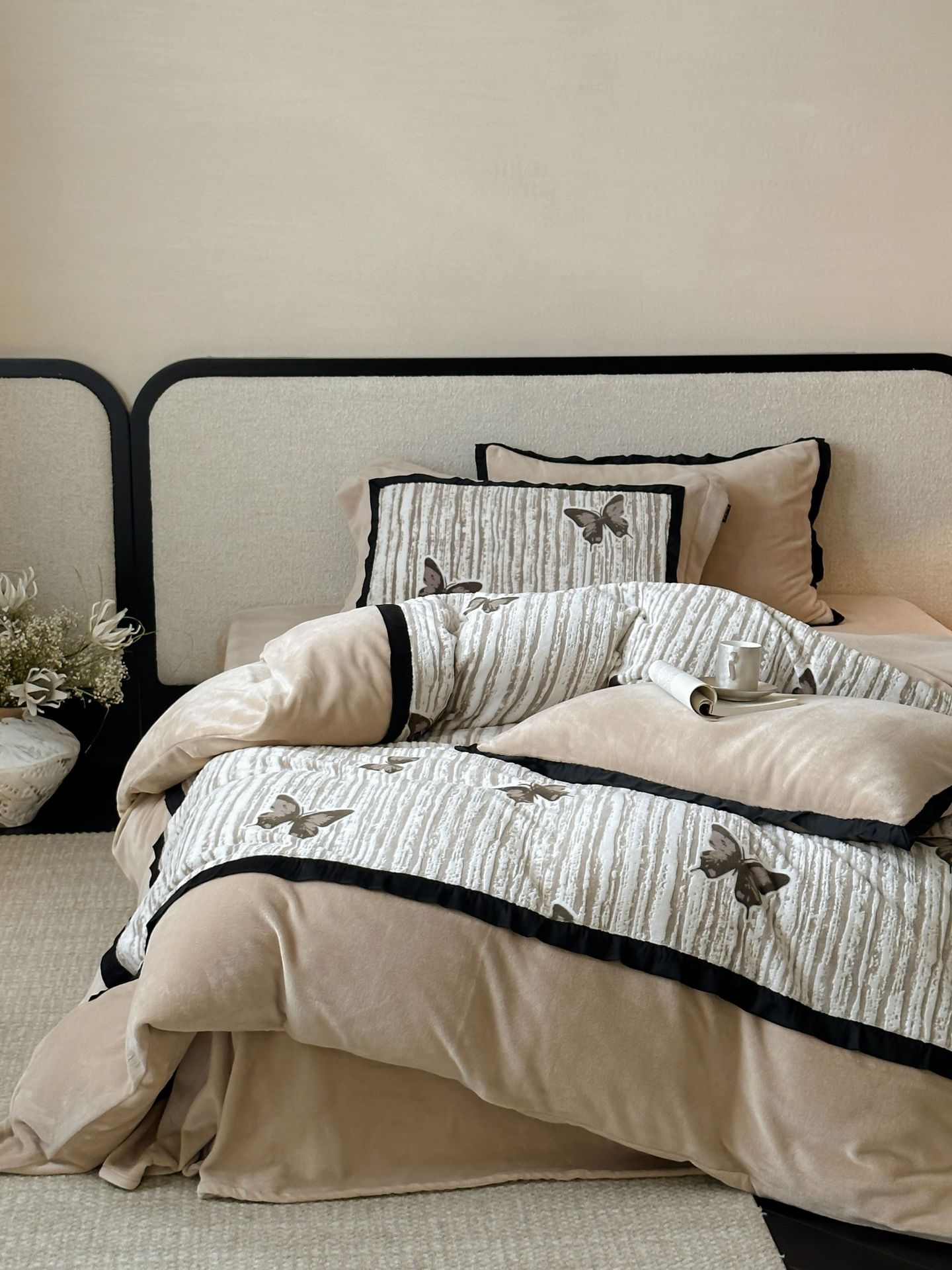 Conjunto de roupa de cama vintage estilo francês veludo_voghion.com