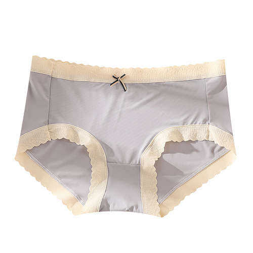 Ice silk underwear women's mid-waist bow breathable sexy jacquard girl Japanese graphene briefs pantyhose