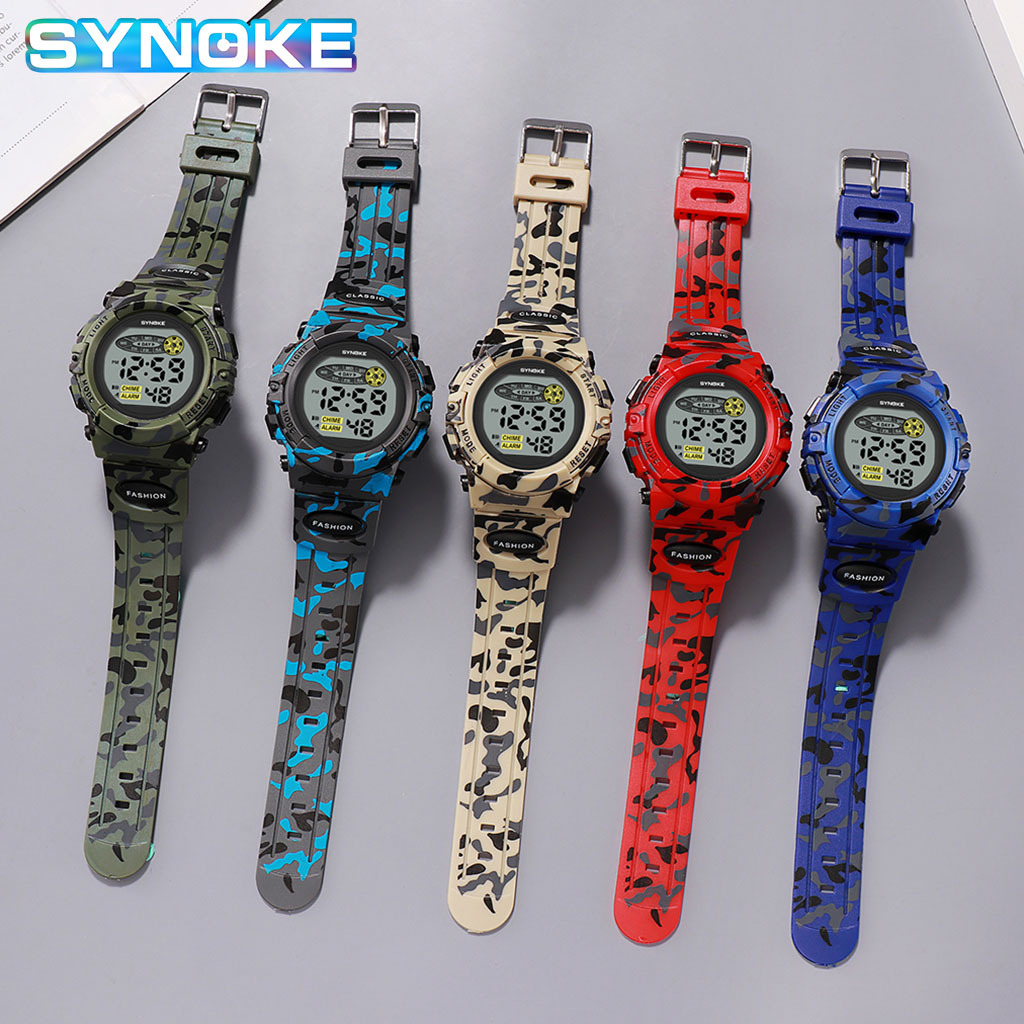 SYNOKE nuevo sudeste asiático popular colorido luminoso niños estudiante reloj electrónico personalizado camuflaje reloj deportivo