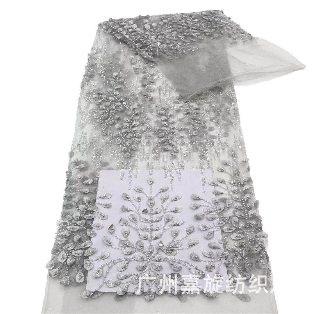 Spot láser estereoscópio forma de hoja de tubo de perlas tela de malla de acoplamiento vestido de boda vestido de ropa infantil tela de acoplamiento