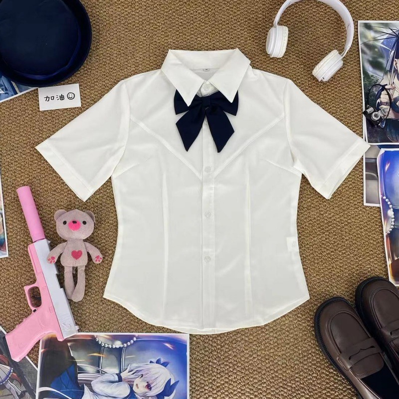 오리지널 JK 화이트 웨이스트 셔츠 가슴 라인 일본식 학교 주름 스커트 유니폼 세트 슬림 핏 슬리밍 여성