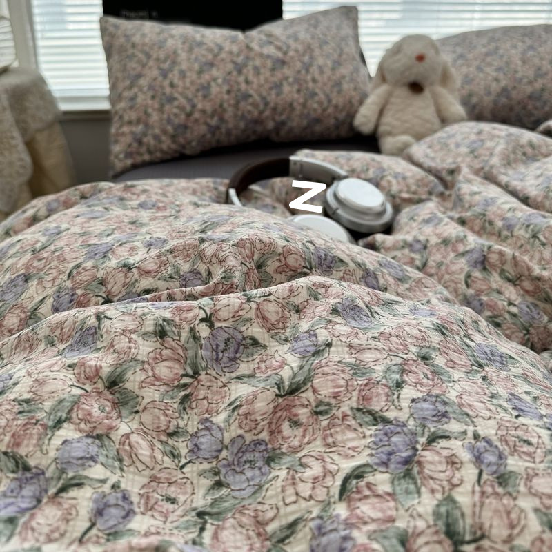Floral Jacquard Double Layer Cotton Bedding Set For Bedroom_voghion.com