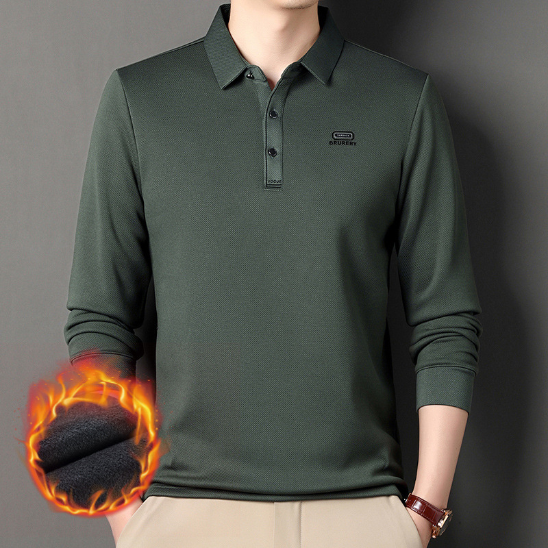 Forrado de vellón engrosada Camiseta de manga larga de los hombres jóvenes y de mediana edad de la solapa caliente camiseta superior nueva camisa de polo de los hombres ocasionales