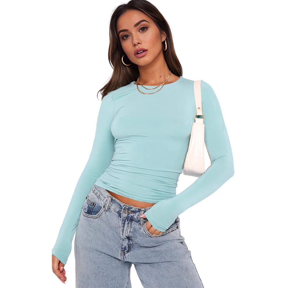 Nuevos populares europeos y estadounidenses camisetas de manga larga, camisetas de base de primavera y otoño, camisetas de yoga delgadas y cómodas