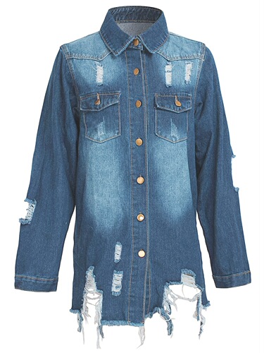Women's Oversized Distressed Long Sleeve Denim Trucker