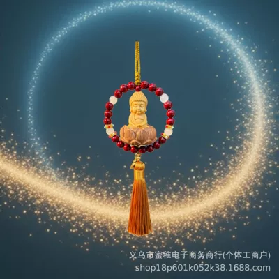 Car pendant lotus Buddha blessing: Car hanging - cinnabar-single-circle-yellow-tassel