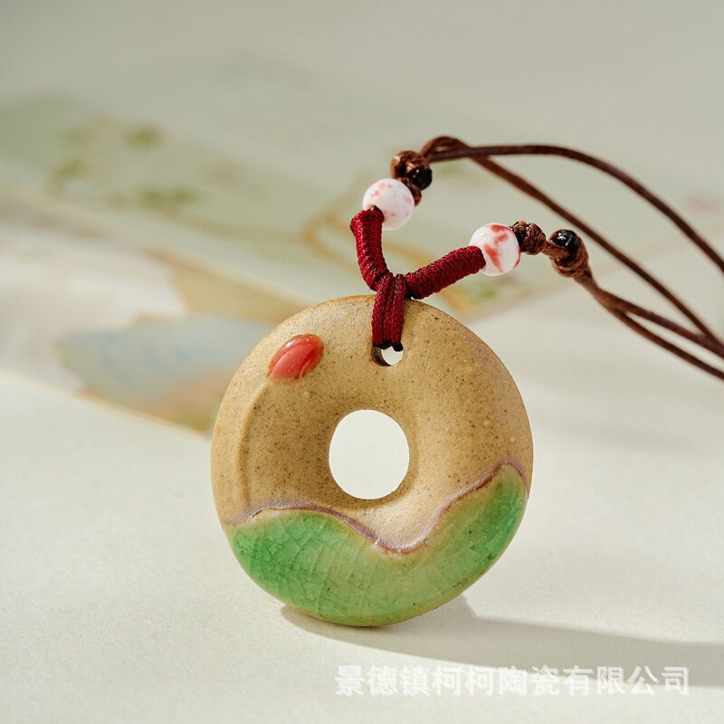 Ceramic Pendant Necklace Sweater Chain Accessory Jewelry Accessory Student Large Hole Square Long Necklace Print