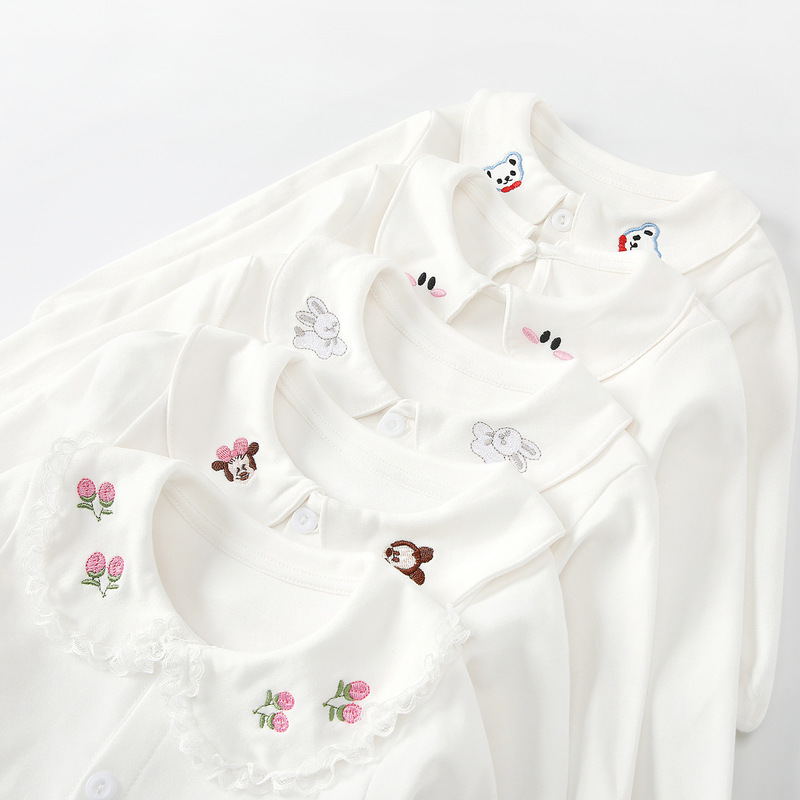 Children's Spring and Autumn White T-Shirt, Girls' Base Layer Shirt, Spring Baby Base Shirt, Boys' Top, Collared Shirt