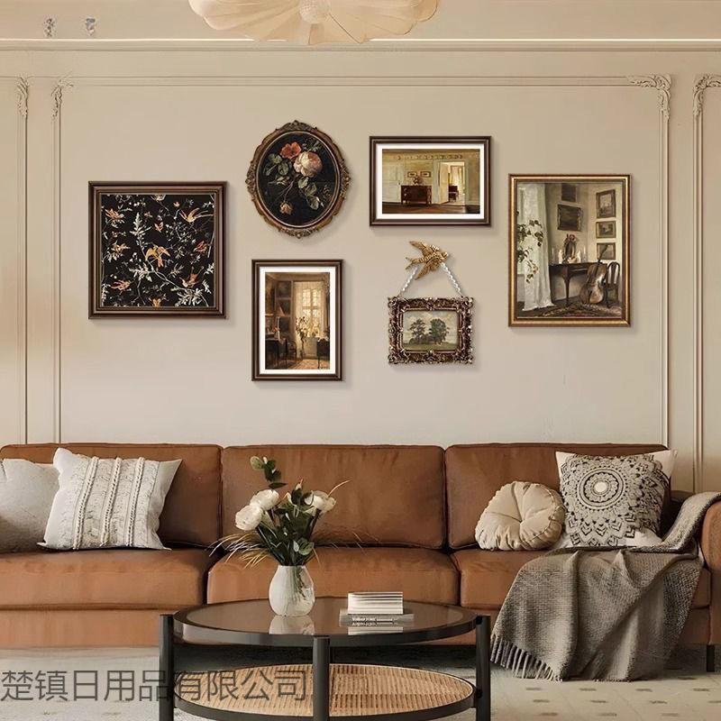 挂画美式复古装饰画客厅沙发背景墙中古小众艺术组合画家用画|undefined