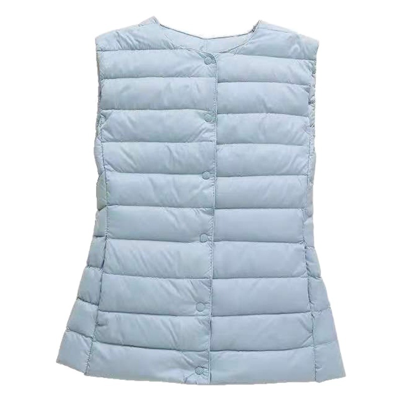 Women's Lightweight down Vest with White Duck Down, Short Style, Warm and Casual, Round Neck, V-Neck, Sleeveless Jacket