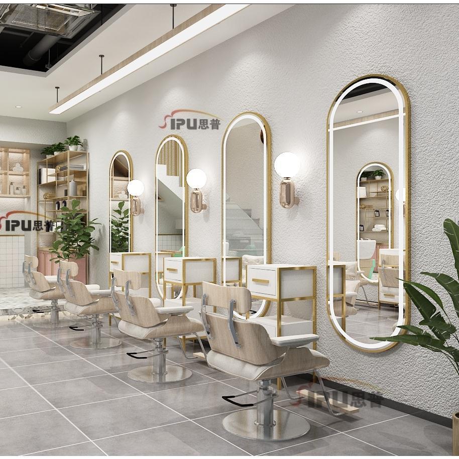 Barber Shop mirror Wall hanging Hairdressing Stage Single to ground luminescence Haircut mirror Wall mounted beauty salon Dedicated