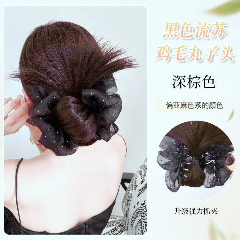 女性用ボールヘッドウィッグクリップ、レイジーチキンフェザースタイルヘッドギア、後頭部用の自然なふわふわヘアバッグ|undefined