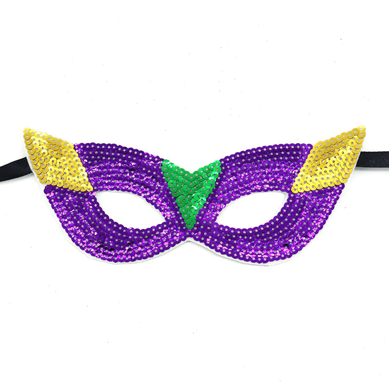 Transfronterizos máscaras de baile de maquillaje amazónico tema carnaval dorado púrpura verde sequinado máscara de medio rostro suministros máscara