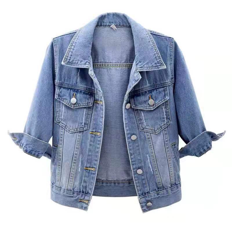 Three-Quarter Sleeve Denim Jacket for Women, Short, High-End, Spring & Fall, Slim, Versatile Cardigan, Versatile Student Top