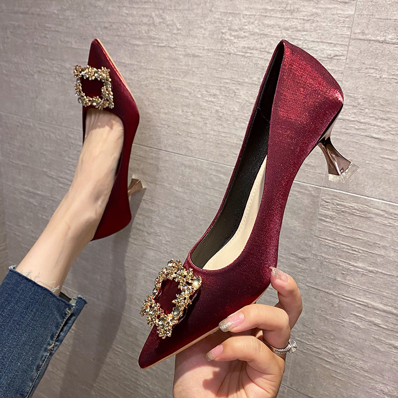 61502-85 high heels women 2024 new thin heel red bride shoes wedding shoes Chinese Xiu Wo 3CM5CM