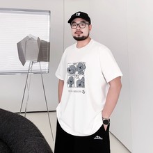 潮牌大码夏季男装卡通小狗印花大码宽松休闲加肥加大圆领短袖t恤