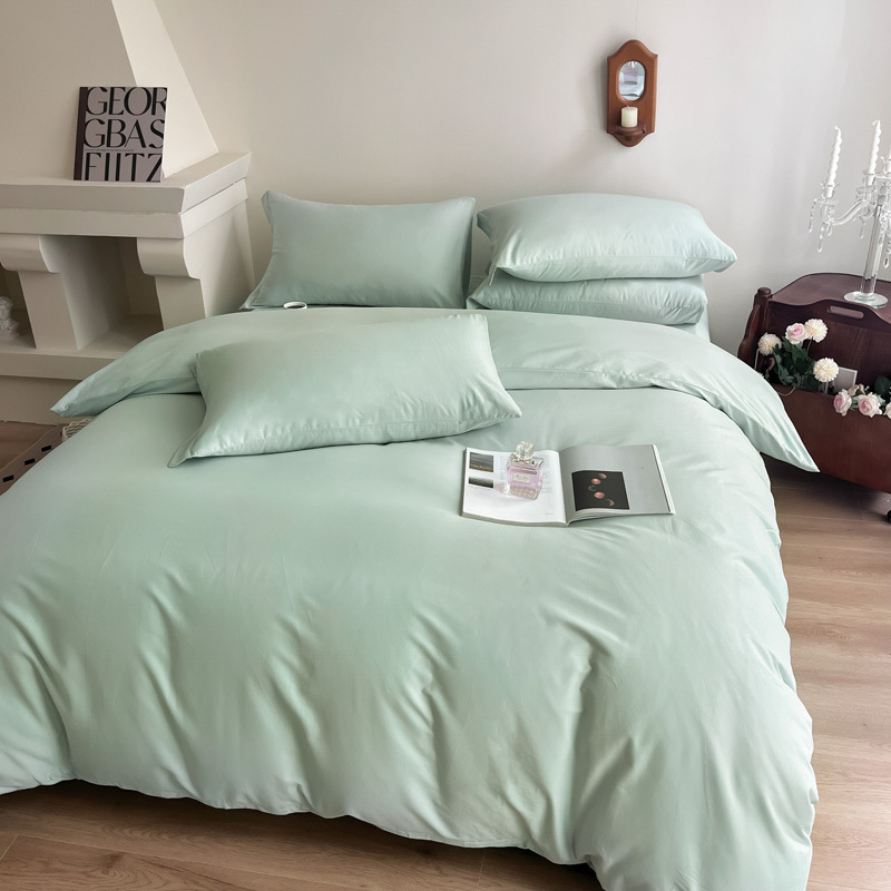 2025 New 100S Ecological Cotton Pure Color Brushed Four-Piece Set-Four-Piece Single and Double Dormitory Bed