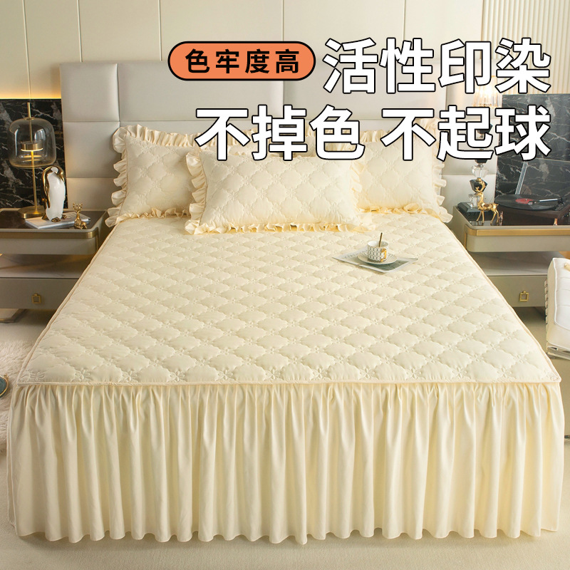 Una sola pieza de falda de cama de algodón 2025 nueva cubierta de cama a prueba de polvo, sábanas de algodón, cinturón, falda antideslizante general, cuatro estaciones