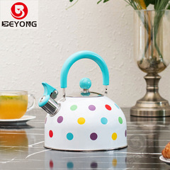 跨境新款鳴笛燒水壺不鏽鋼彩色波點鳴音水壺亞馬遜新款廚具口哨壺