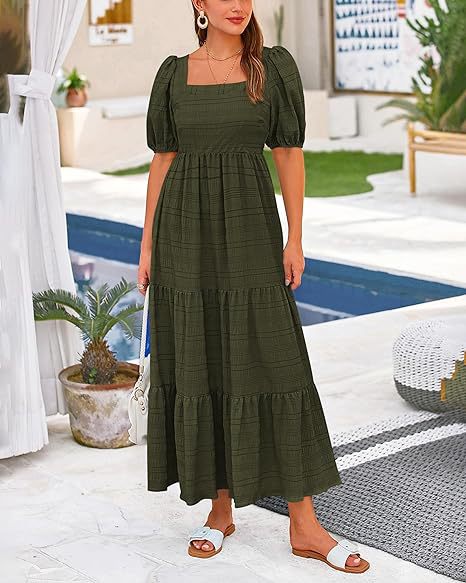 Frau Normales Kleid Einfacher Stil Quadratischer Hals Rückenfrei Kurzarm Einfarbig Maxi Langes Kleid Ferien Täglich display picture 33