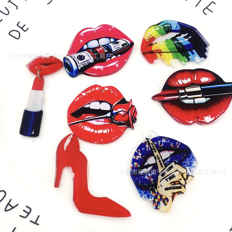 Cross-Border Amazon Personalized Funny Acrylic Sexy Earrings for Women Creative Design Colorful Big Mouth Earrings Hot Style