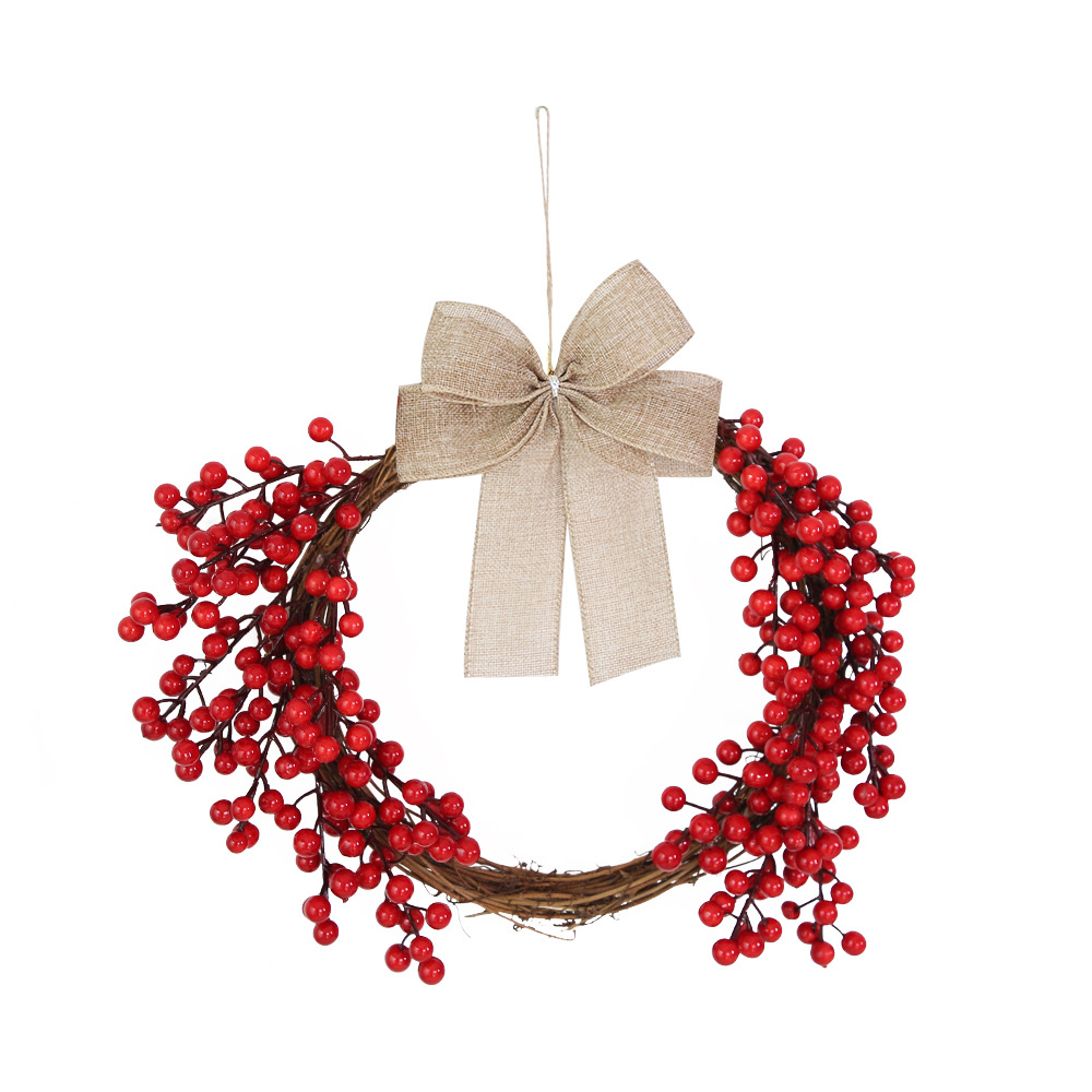 Nuevo producto de Amazon 2026, corona navideña con lazo, decoración colgante para el hogar, guirnalda artificial de frutos rojos, adorno para puerta, decoración colgante.