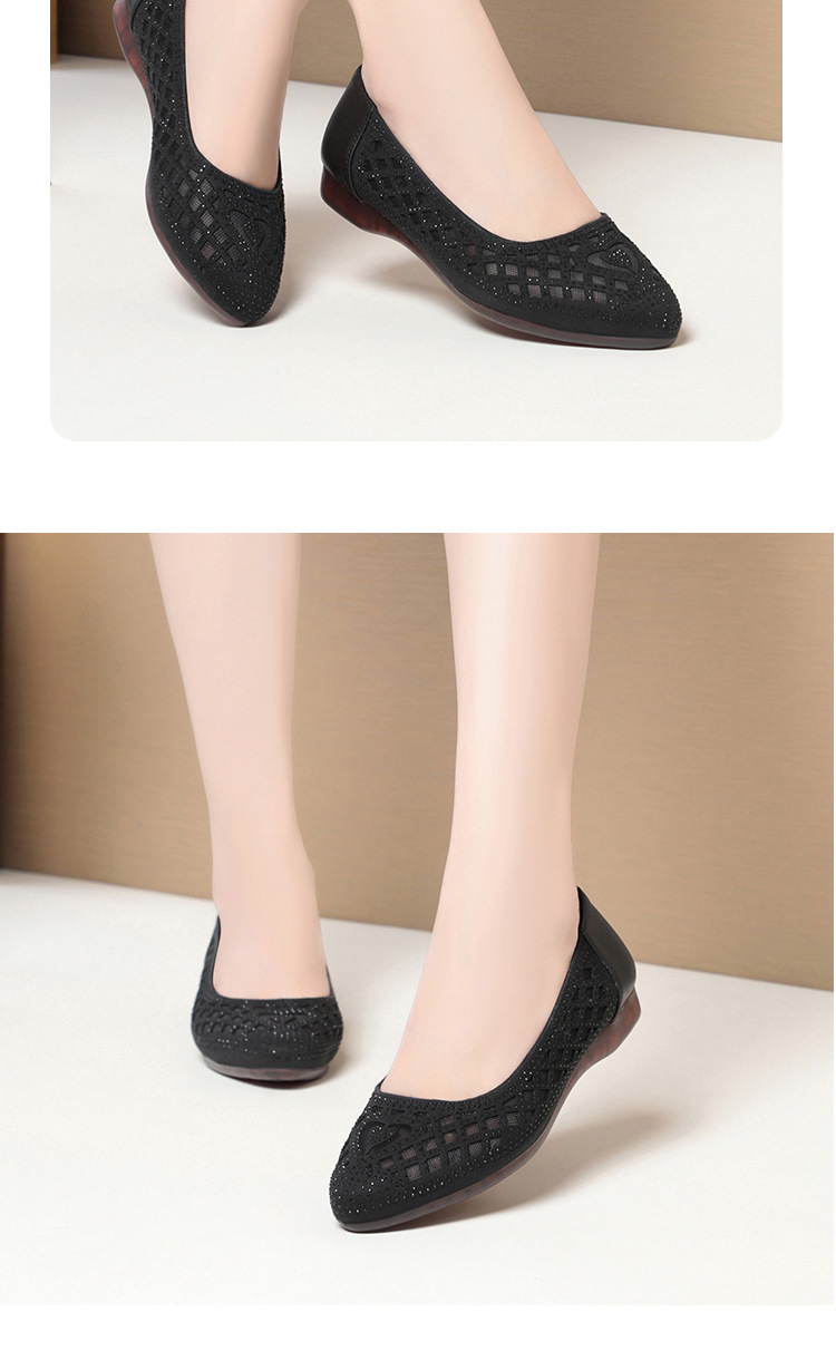 Sandal nữ da thật mũi tròn đính đá đế bệt thoáng khí — Màu be chi tiết 11