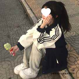 美式复古拼接撞色棒球服女韩版宽松女春秋季情侣国潮牌夹克外套女
